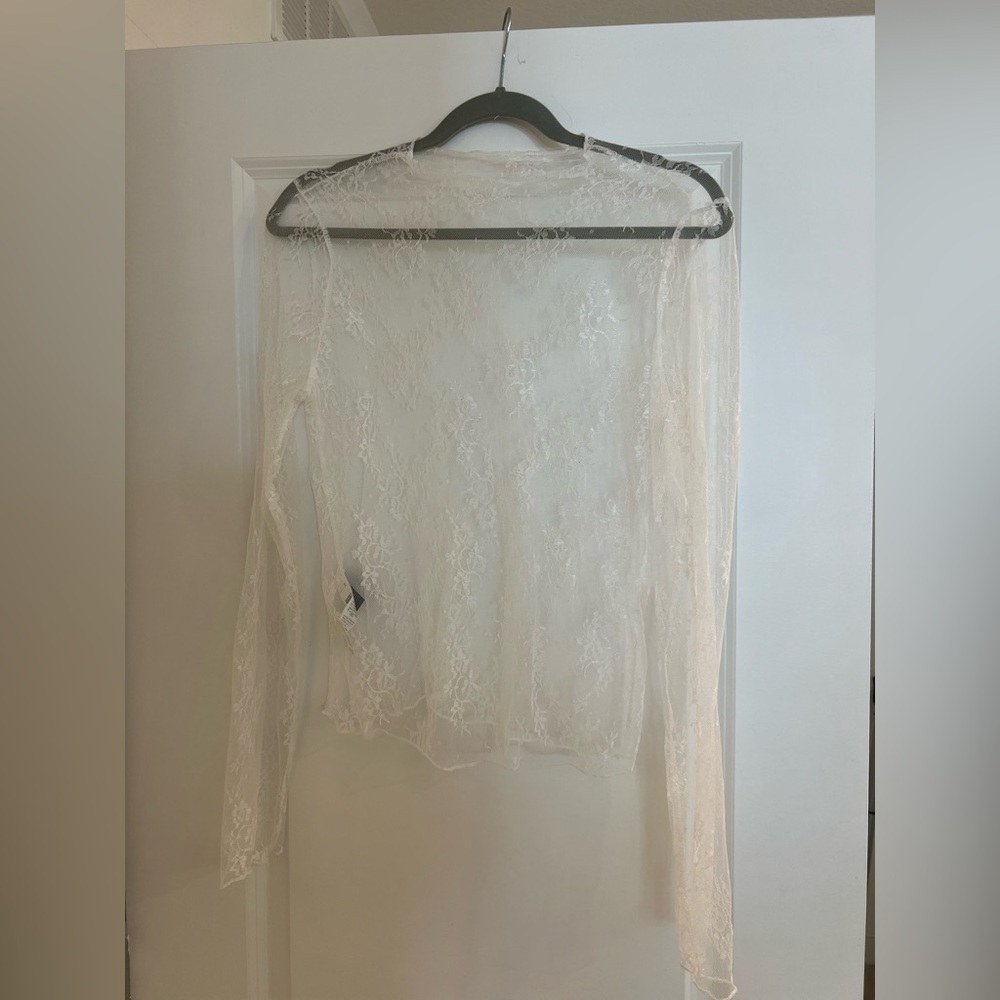 Zara Ivory Sheer Lace Blouse